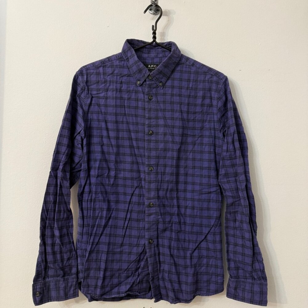 A.P.C. Rue Madame Paris Purple Plaid Button Down Shirt Size L